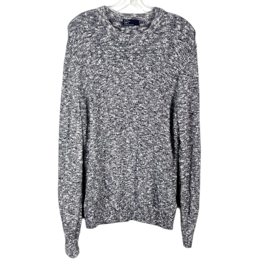 Gap Blue & White Heathered Knit Lightweight Crewneck 100% Cotton Sweater Medium